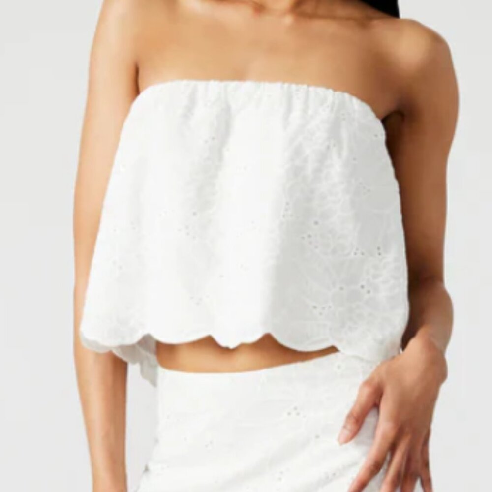 Steve Madden Amalia Scallop Edge Strapless Eyelet Baby Doll Top